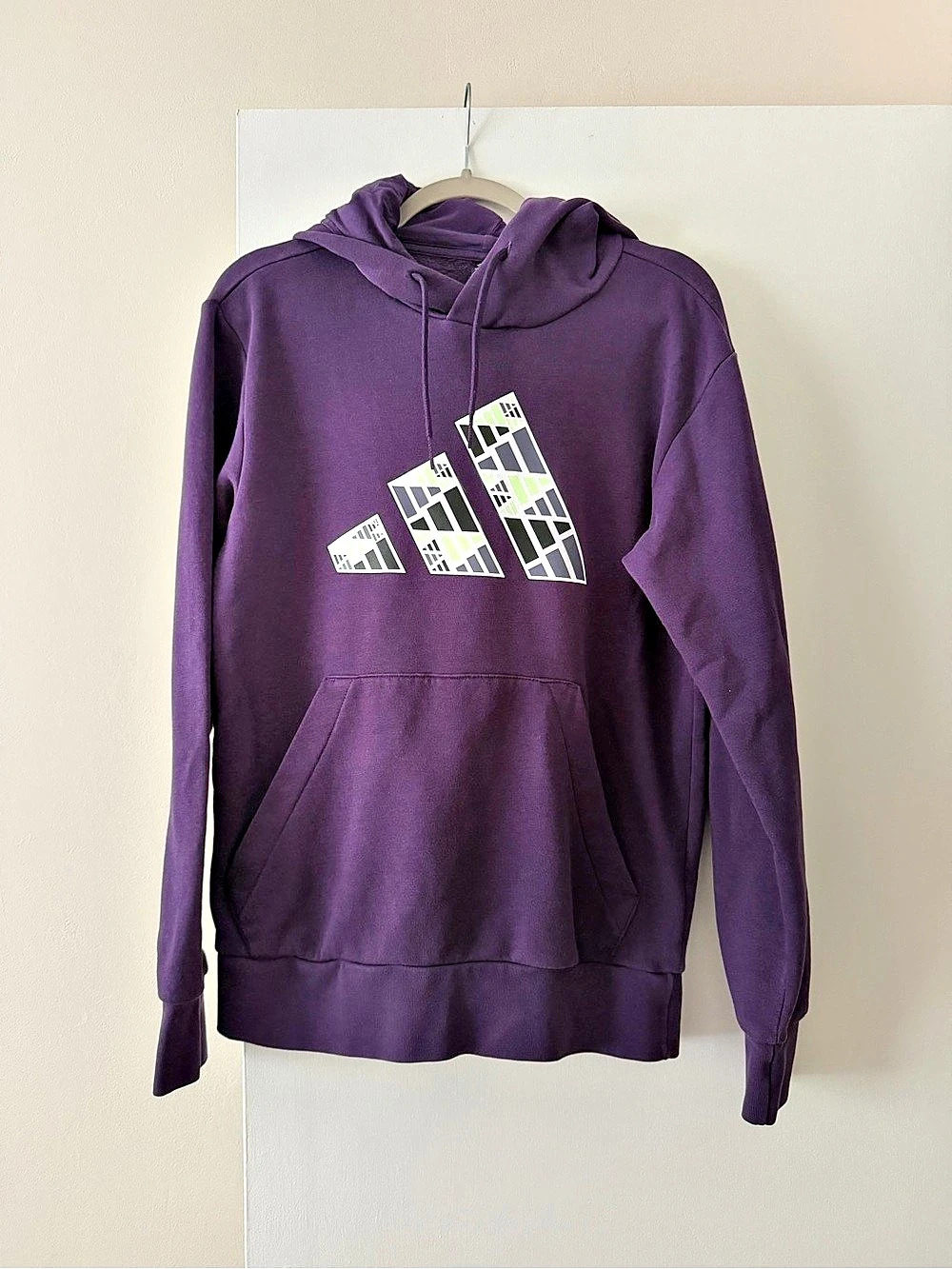 Adidas Geometric Logo Pullover Hoodie Purple Small